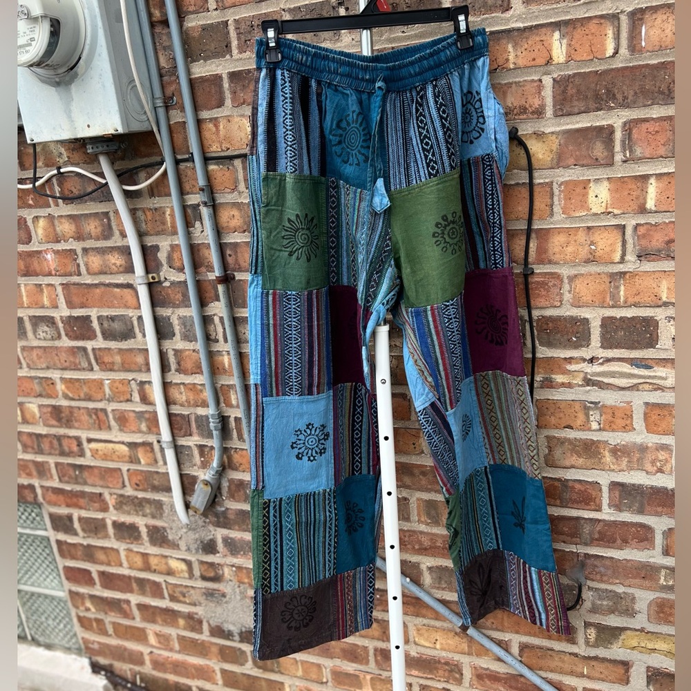 Blue/Green Patchwork Pants Size Large - image 3